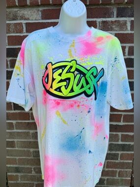 NWOT - JESUS Splatter painted Tee shirt hand painted